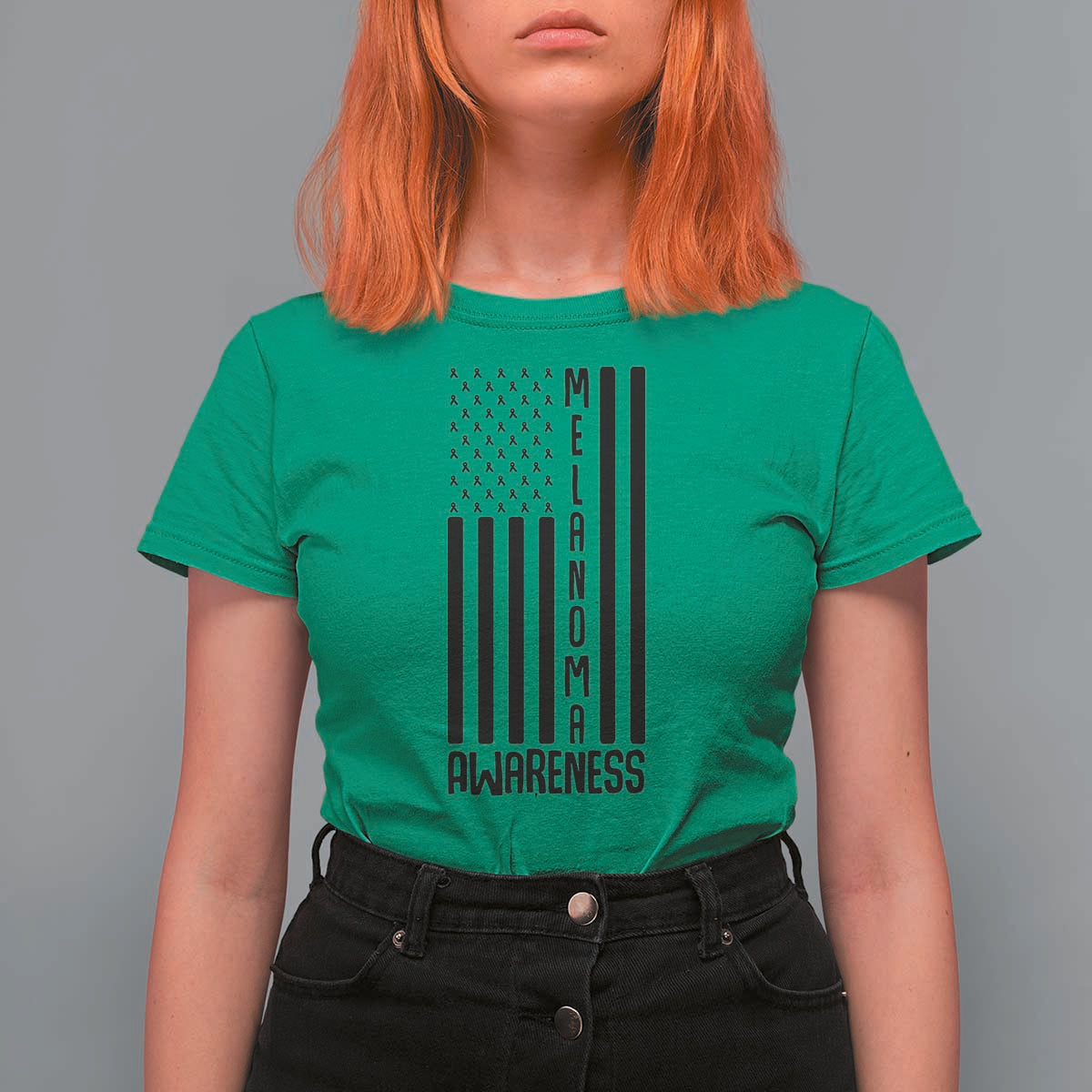 Melanoma Awareness USA Flag T Shirt For Women Patriotic Cancer Warrior