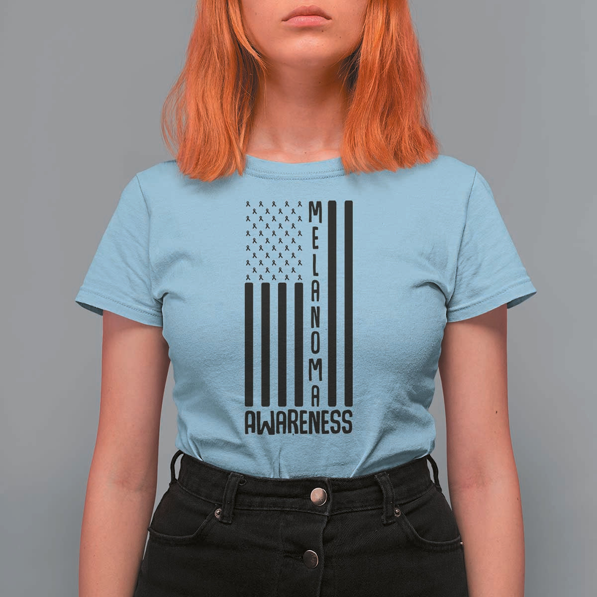 Melanoma Awareness USA Flag T Shirt For Women Patriotic Cancer Warrior