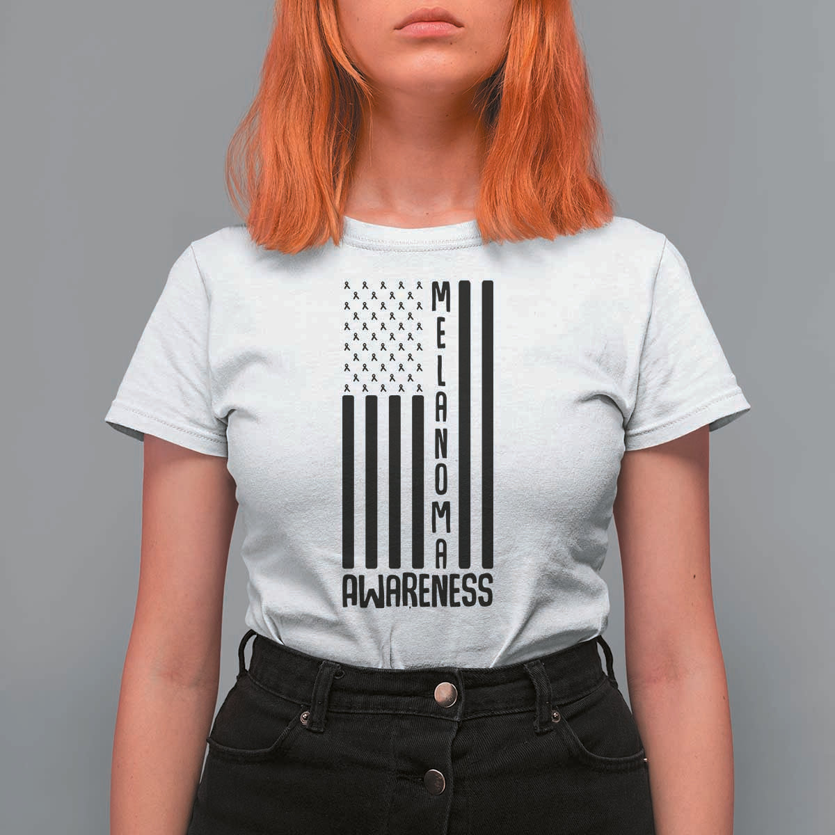Melanoma Awareness USA Flag T Shirt For Women Patriotic Cancer Warrior