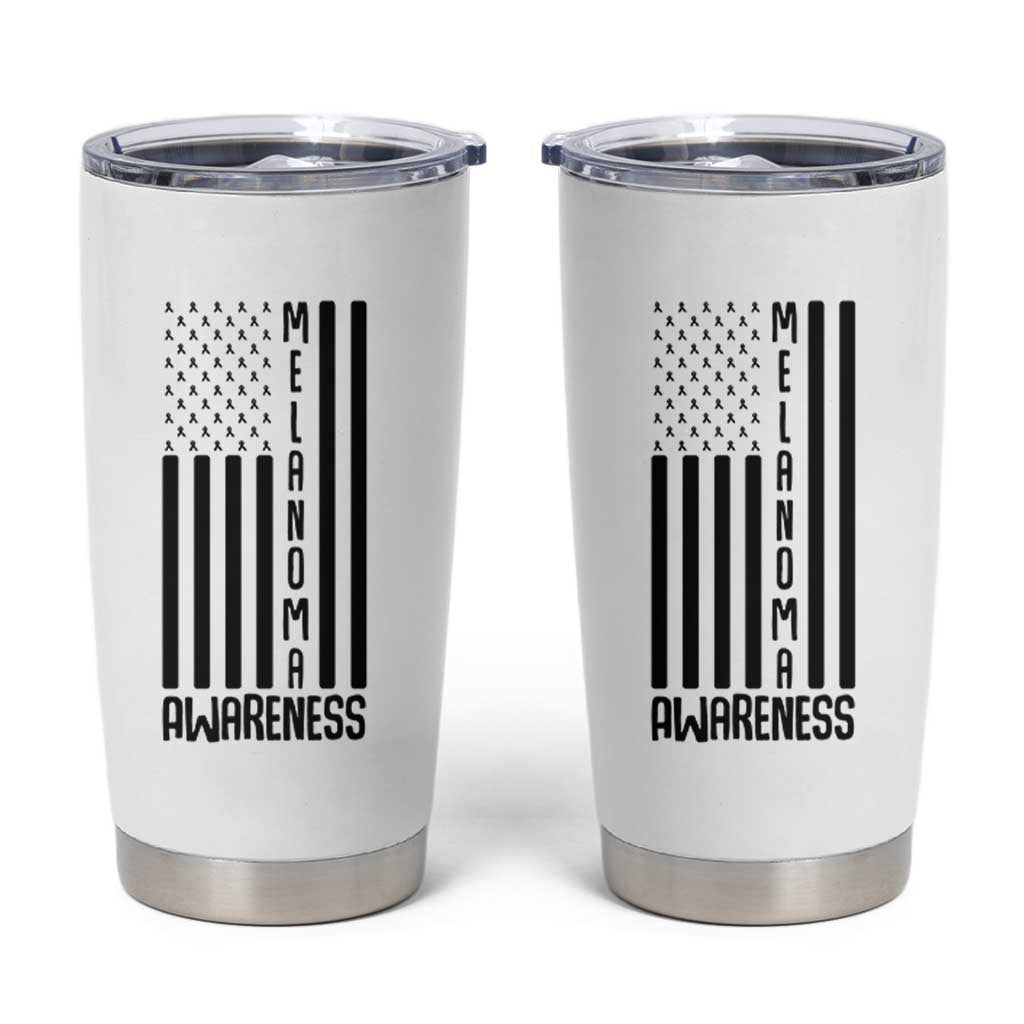 Melanoma Awareness USA Flag Tumbler Cup Patriotic Cancer Warrior