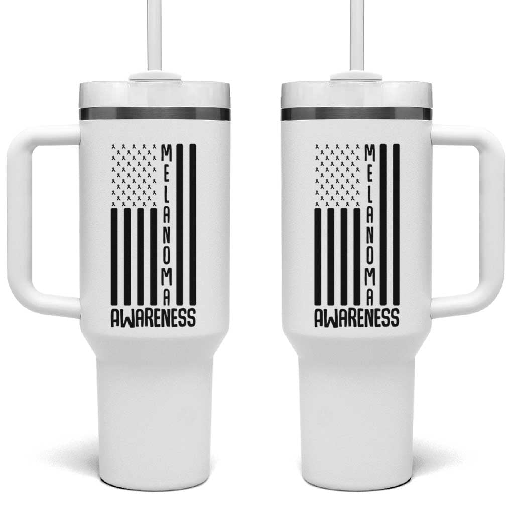 Melanoma Awareness USA Flag Tumbler With Handle Patriotic Cancer Warrior