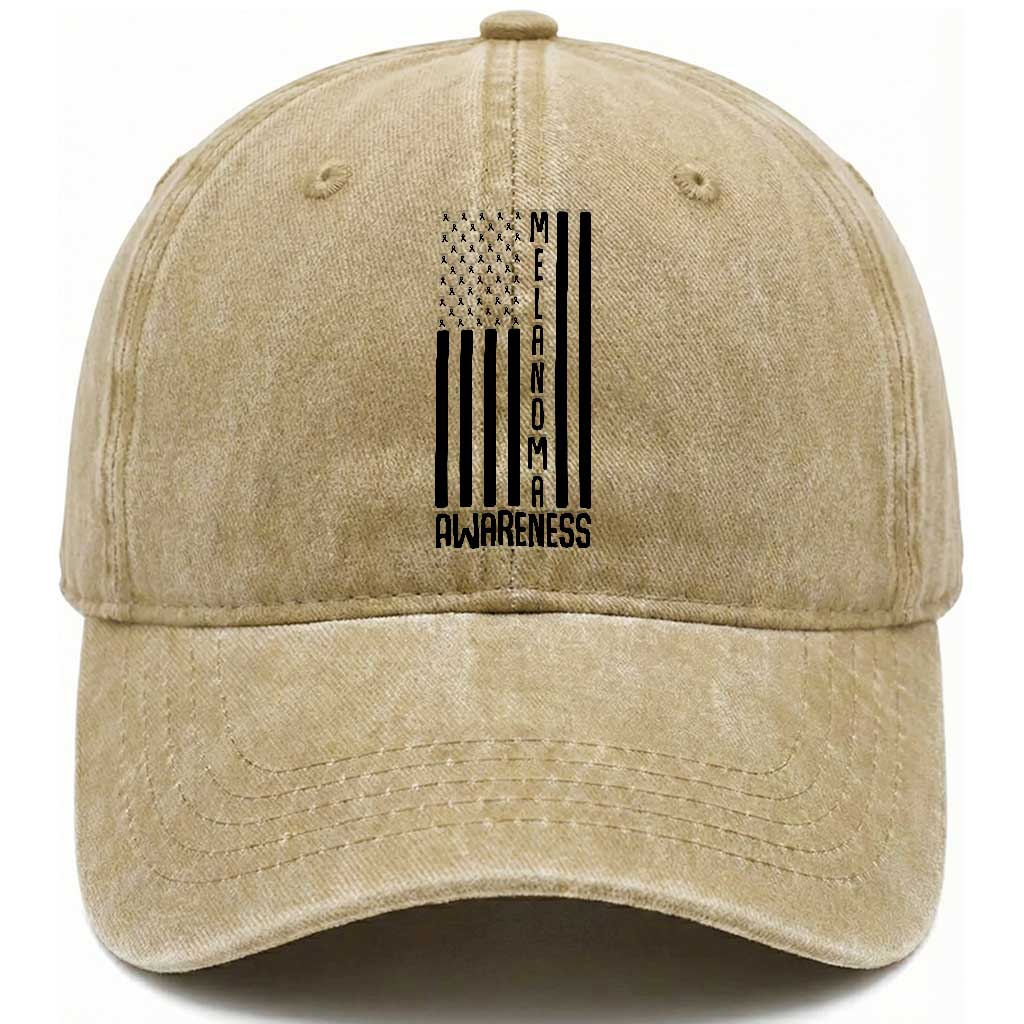 Melanoma Awareness USA Flag Washed Cotton Baseball Cap Patriotic Cancer Warrior