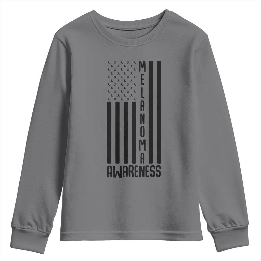 Melanoma Awareness USA Flag Youth Sweatshirt Patriotic Cancer Warrior