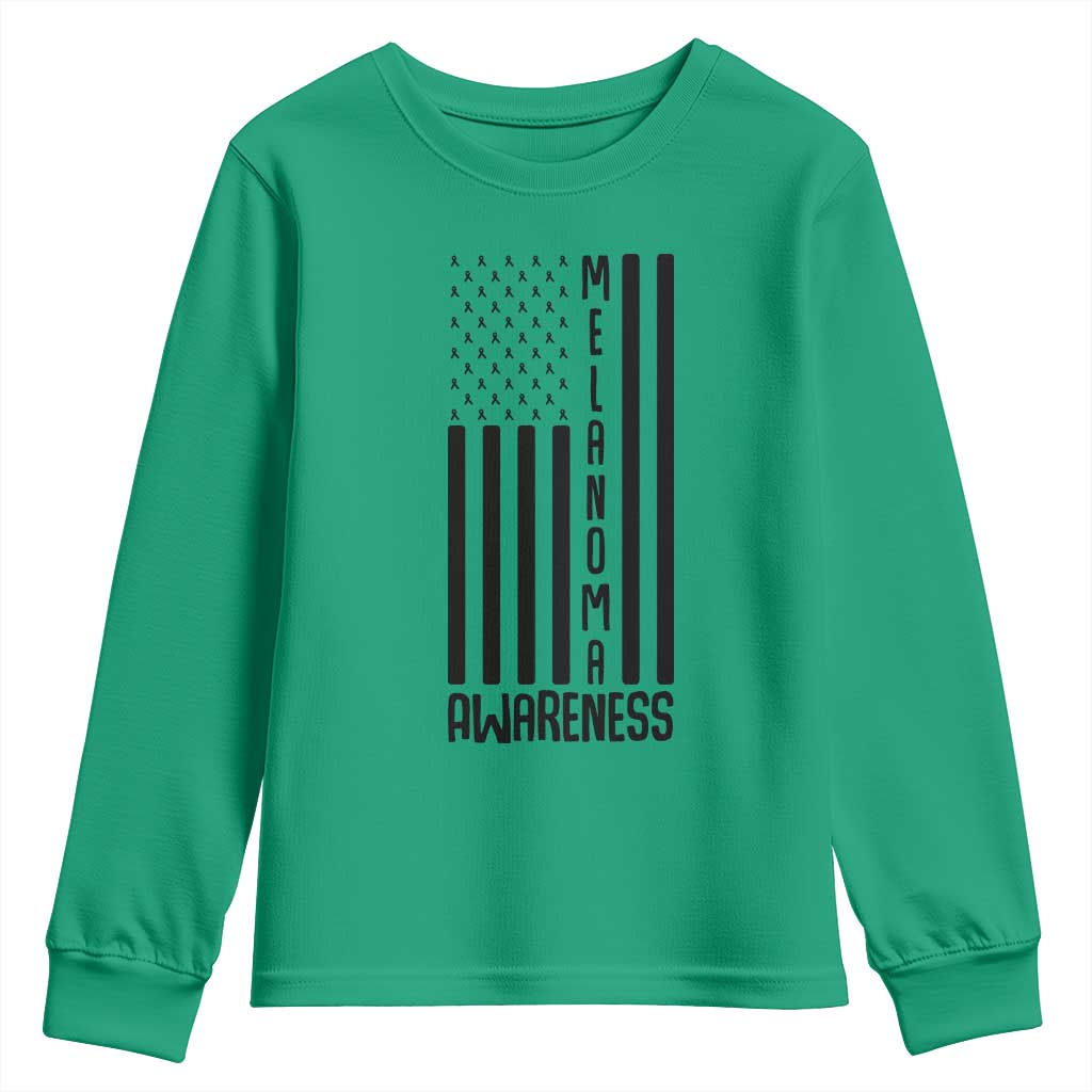 Melanoma Awareness USA Flag Youth Sweatshirt Patriotic Cancer Warrior
