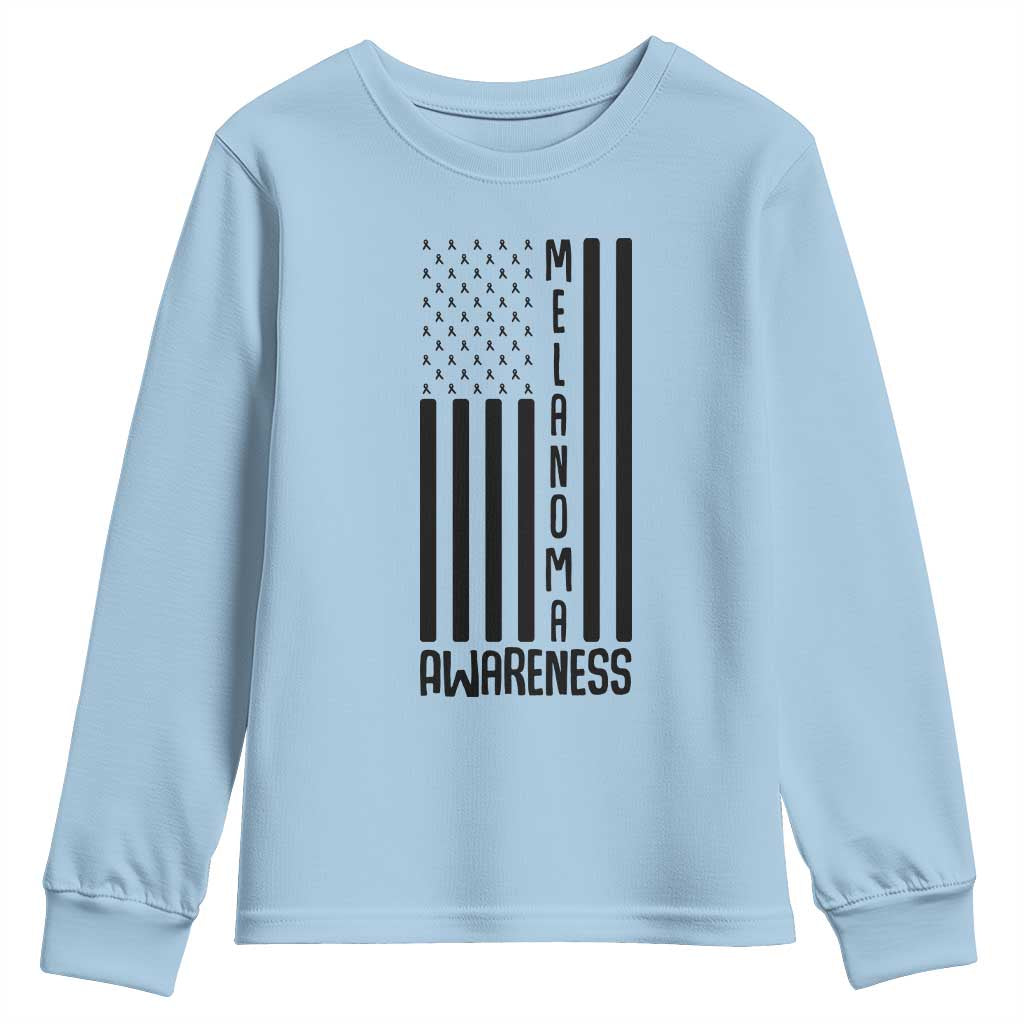 Melanoma Awareness USA Flag Youth Sweatshirt Patriotic Cancer Warrior