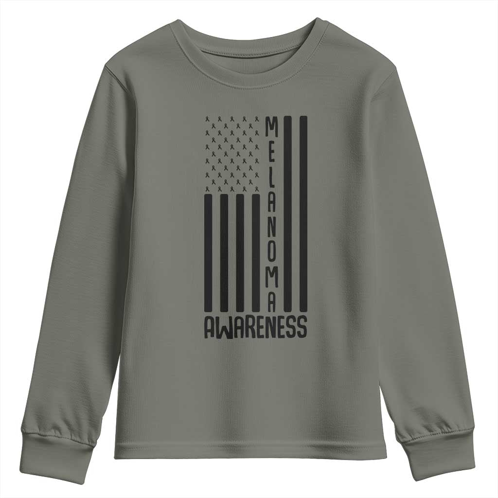 Melanoma Awareness USA Flag Youth Sweatshirt Patriotic Cancer Warrior