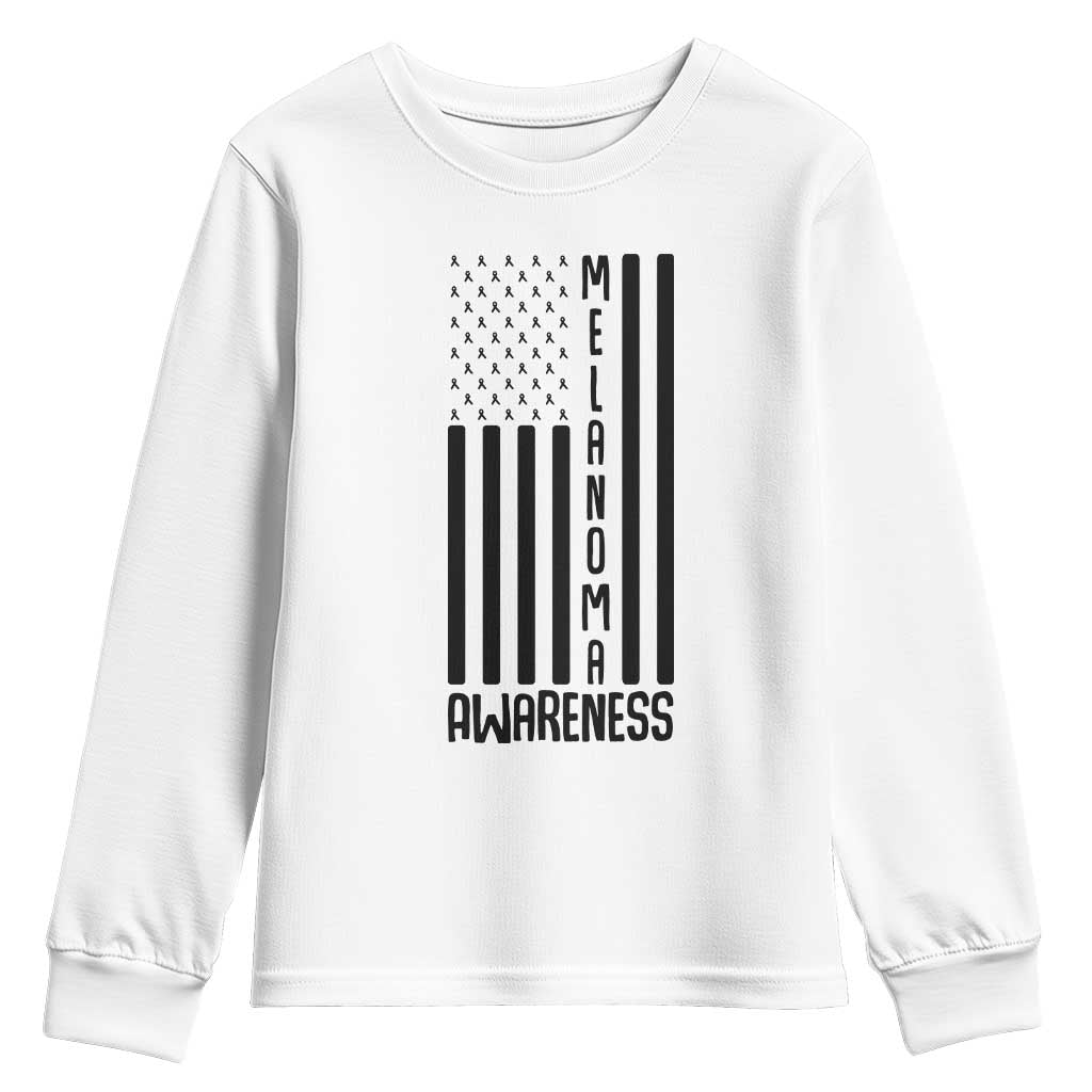 Melanoma Awareness USA Flag Youth Sweatshirt Patriotic Cancer Warrior