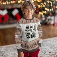 My God Is Stronger Than Melanoma Ugly Christmas Sweater Religious Cancer Support