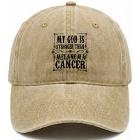 My God Is Stronger Than Melanoma Washed Cotton Baseball Cap Religious Cancer Support