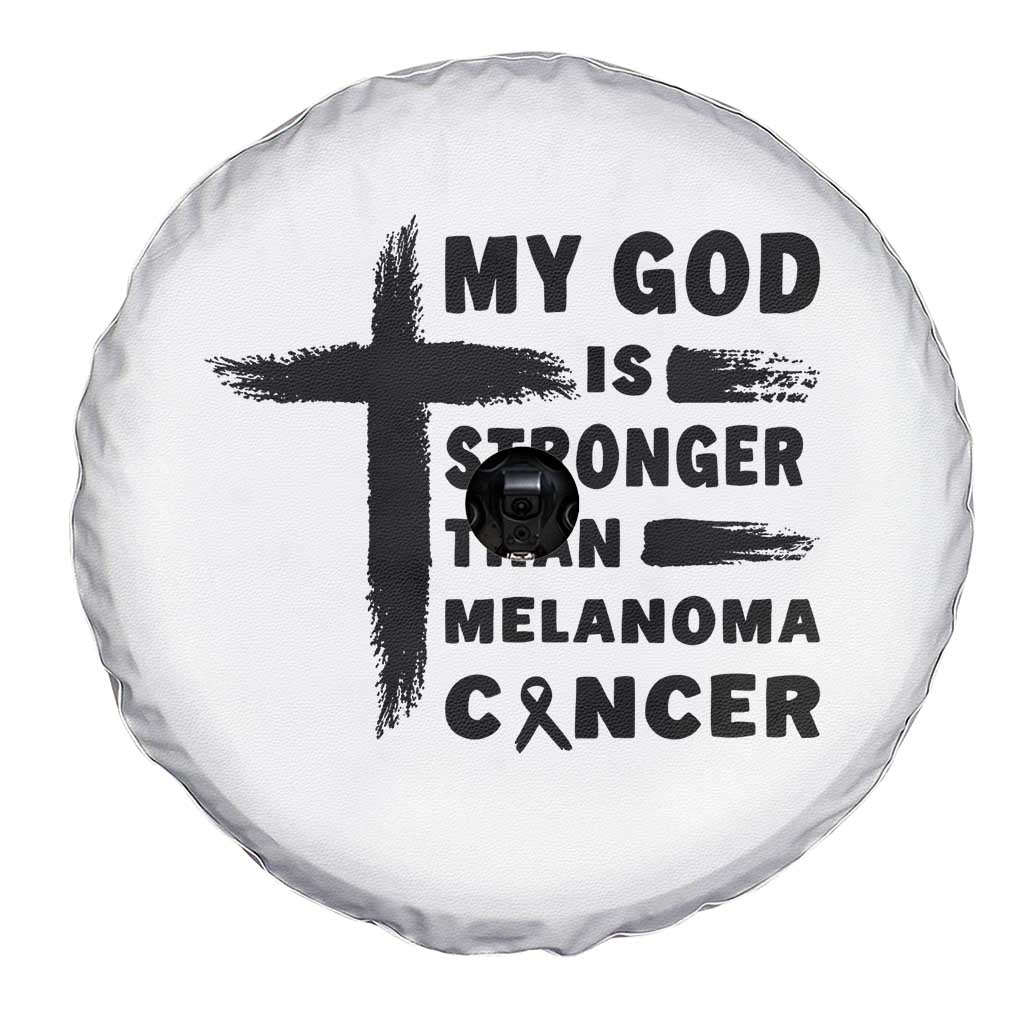 My God Is Stronger Than Melanoma Spare Tire Cover Christian Cancer Support