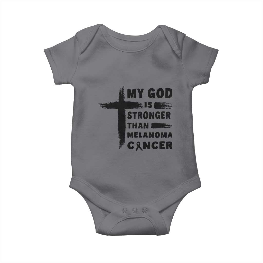 My God Is Stronger Than Melanoma Baby Onesie Christian Cancer Support