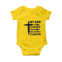 My God Is Stronger Than Melanoma Baby Onesie Christian Cancer Support