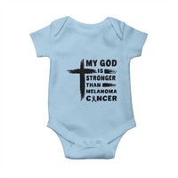 My God Is Stronger Than Melanoma Baby Onesie Christian Cancer Support