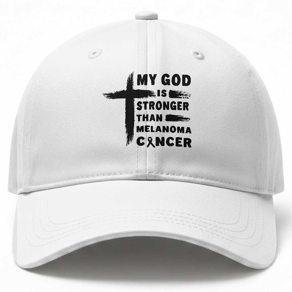 My God Is Stronger Than Melanoma Baseball Cap Christian Cancer Support