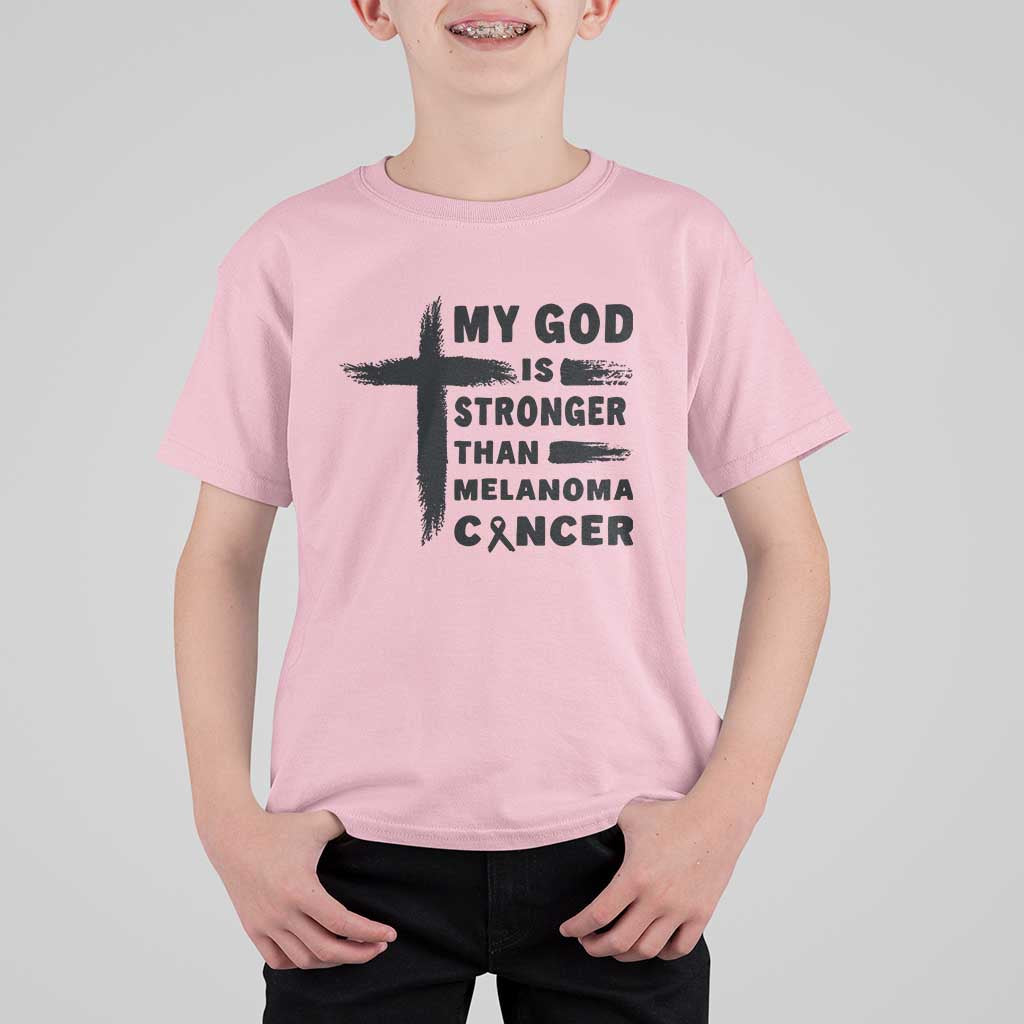 My God Is Stronger Than Melanoma T Shirt For Kid Christian Cancer Support