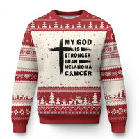 My God Is Stronger Than Melanoma Ugly Christmas Sweater Christian Cancer Support