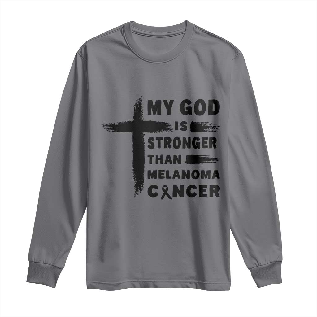 My God Is Stronger Than Melanoma Long Sleeve Shirt Christian Cancer Support