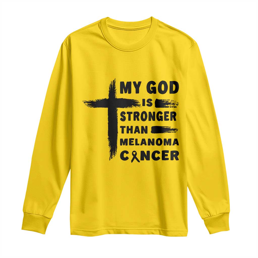 My God Is Stronger Than Melanoma Long Sleeve Shirt Christian Cancer Support