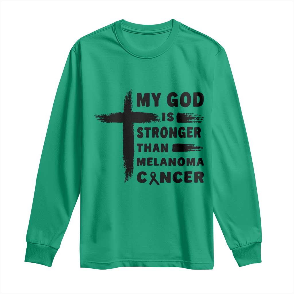 My God Is Stronger Than Melanoma Long Sleeve Shirt Christian Cancer Support