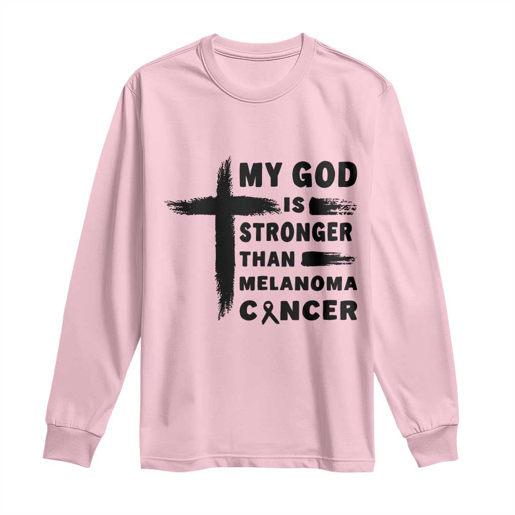 My God Is Stronger Than Melanoma Long Sleeve Shirt Christian Cancer Support