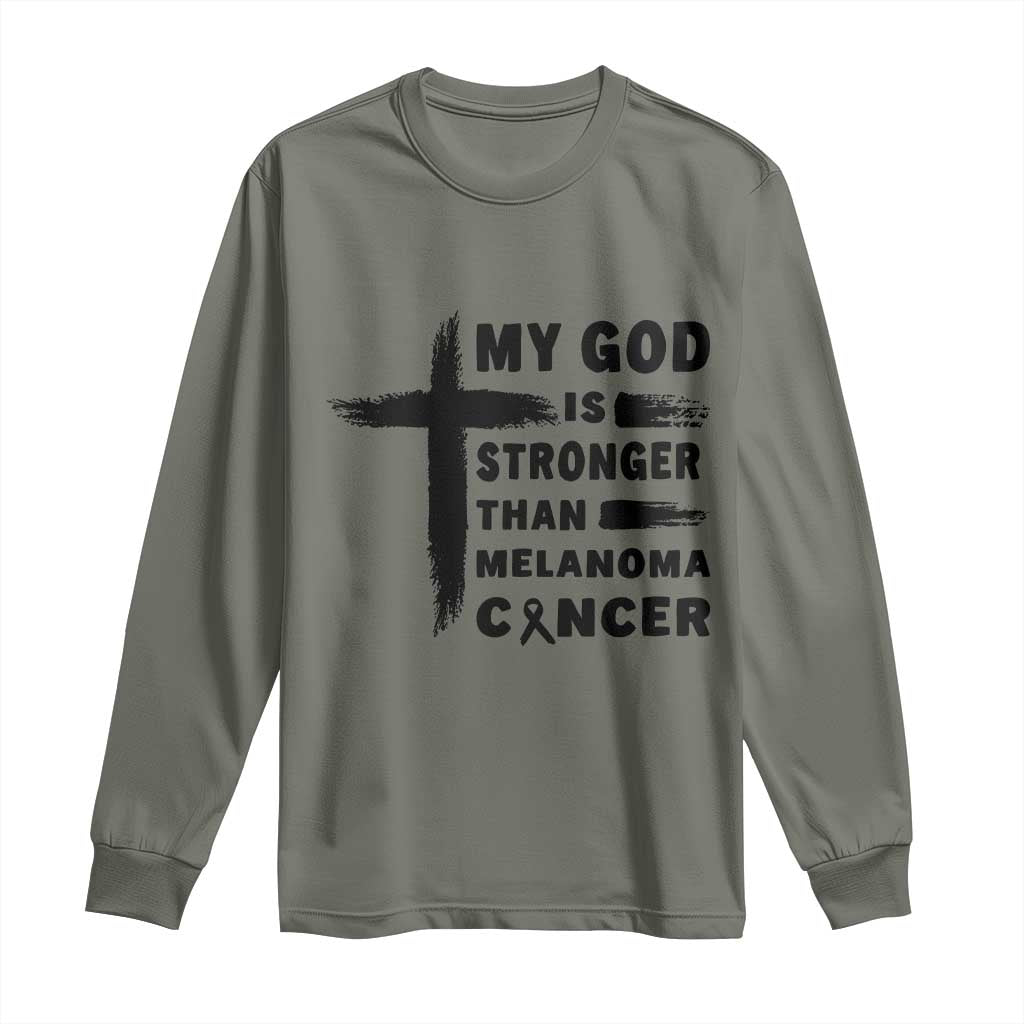 My God Is Stronger Than Melanoma Long Sleeve Shirt Christian Cancer Support