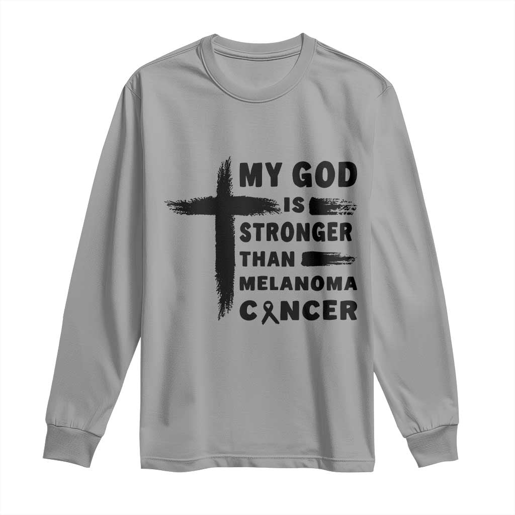 My God Is Stronger Than Melanoma Long Sleeve Shirt Christian Cancer Support
