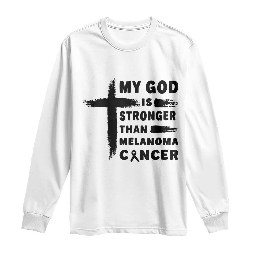 My God Is Stronger Than Melanoma Long Sleeve Shirt Christian Cancer Support