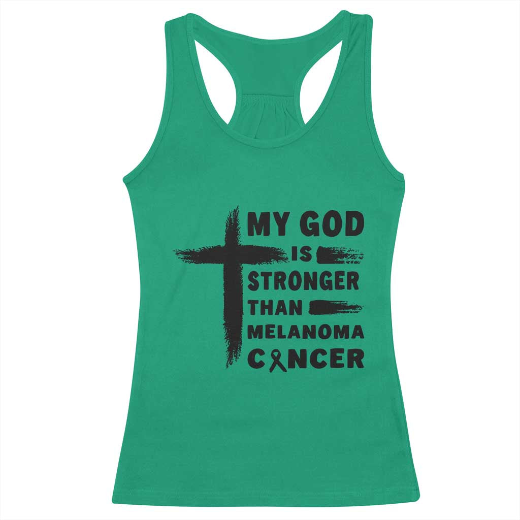 My God Is Stronger Than Melanoma Racerback Tank Top Christian Cancer Support