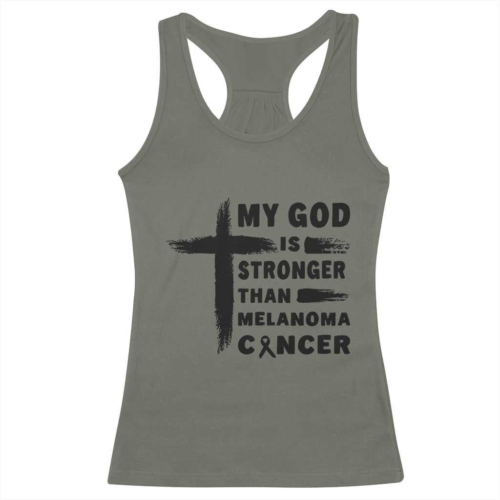 My God Is Stronger Than Melanoma Racerback Tank Top Christian Cancer Support