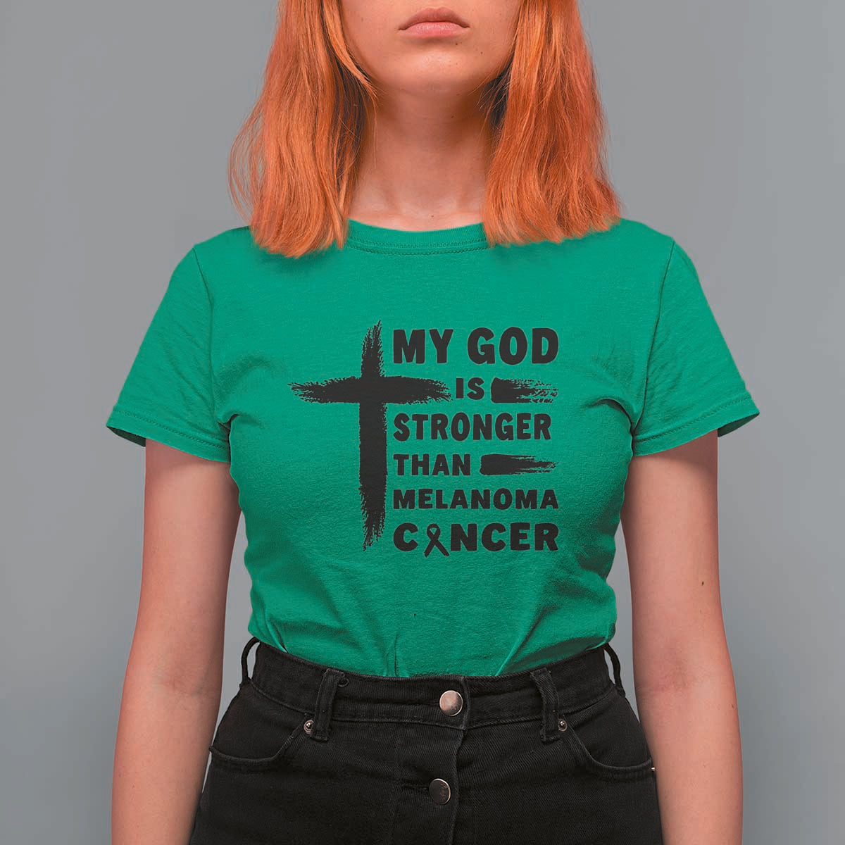 My God Is Stronger Than Melanoma T Shirt For Women Christian Cancer Support