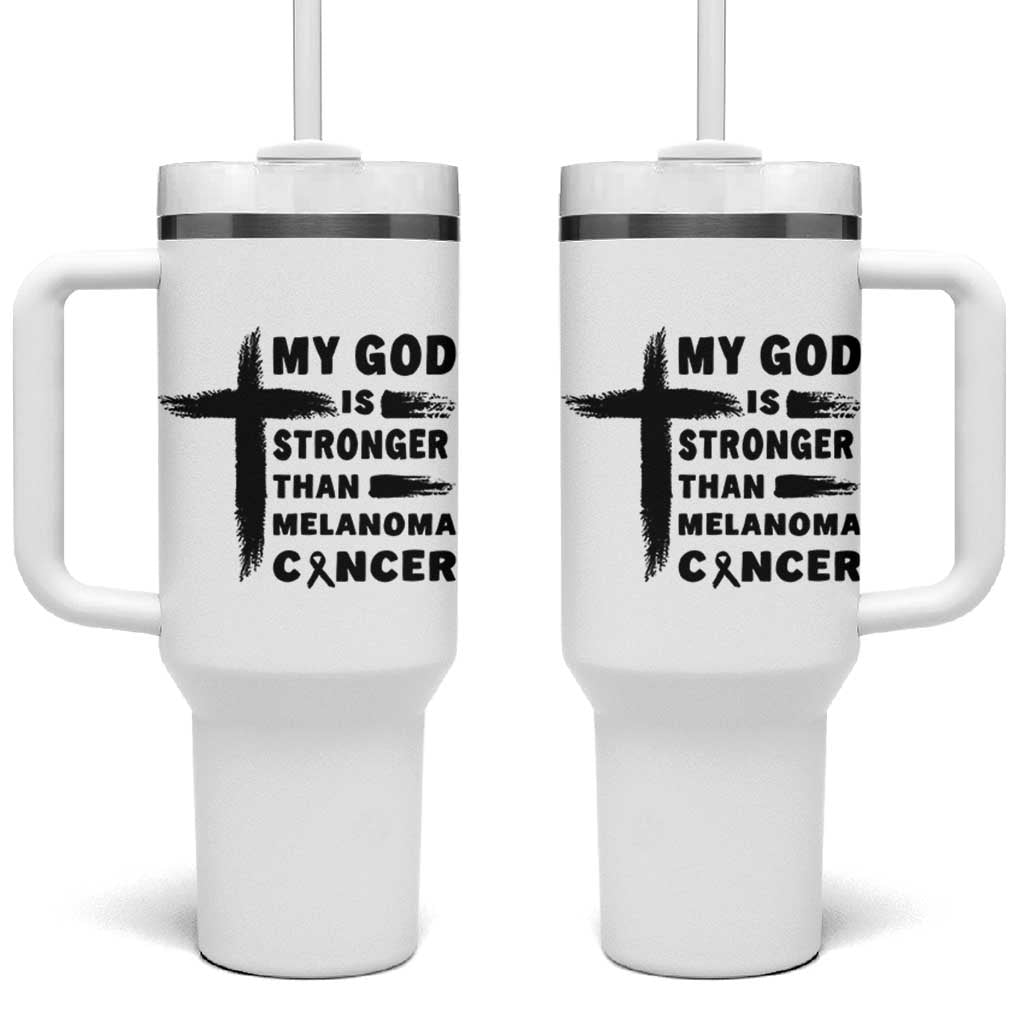 My God Is Stronger Than Melanoma Tumbler With Handle Christian Cancer Support