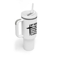 My God Is Stronger Than Melanoma Tumbler With Handle Christian Cancer Support