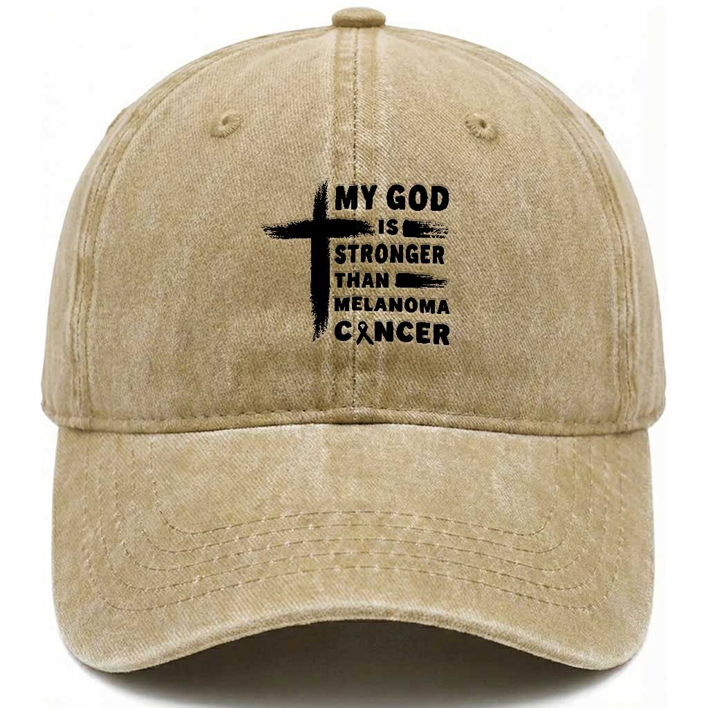 My God Is Stronger Than Melanoma Washed Cotton Baseball Cap Christian Cancer Support