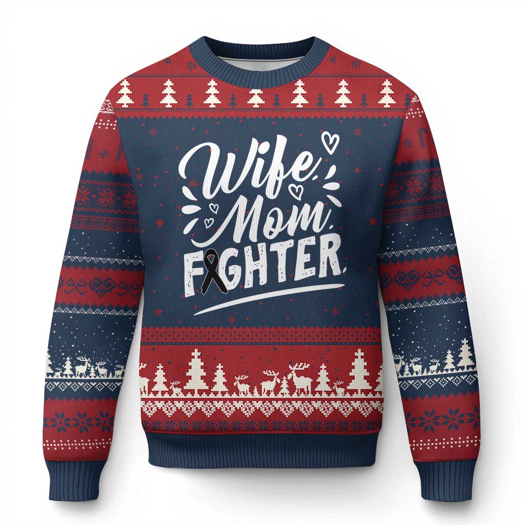 Wife Mom Melanoma Fighter Ugly Christmas Sweater Family Support Strong And Fearless