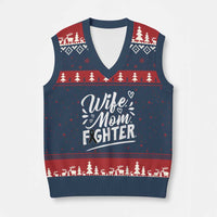 Wife Mom Melanoma Fighter V-Neck Knit Sweater Vest Family Support Strong And Fearless