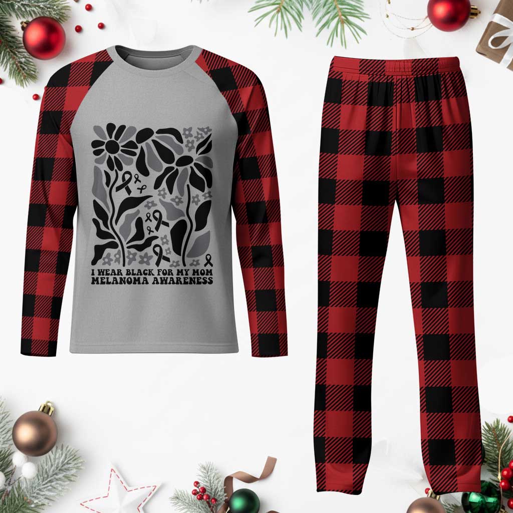 I Wear Black For My Mom Plaid Pajama Set Melanoma Support Squad