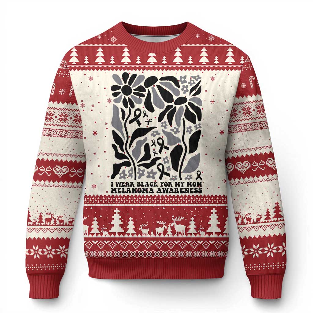 I Wear Black For My Mom Ugly Christmas Sweater Melanoma Support Squad