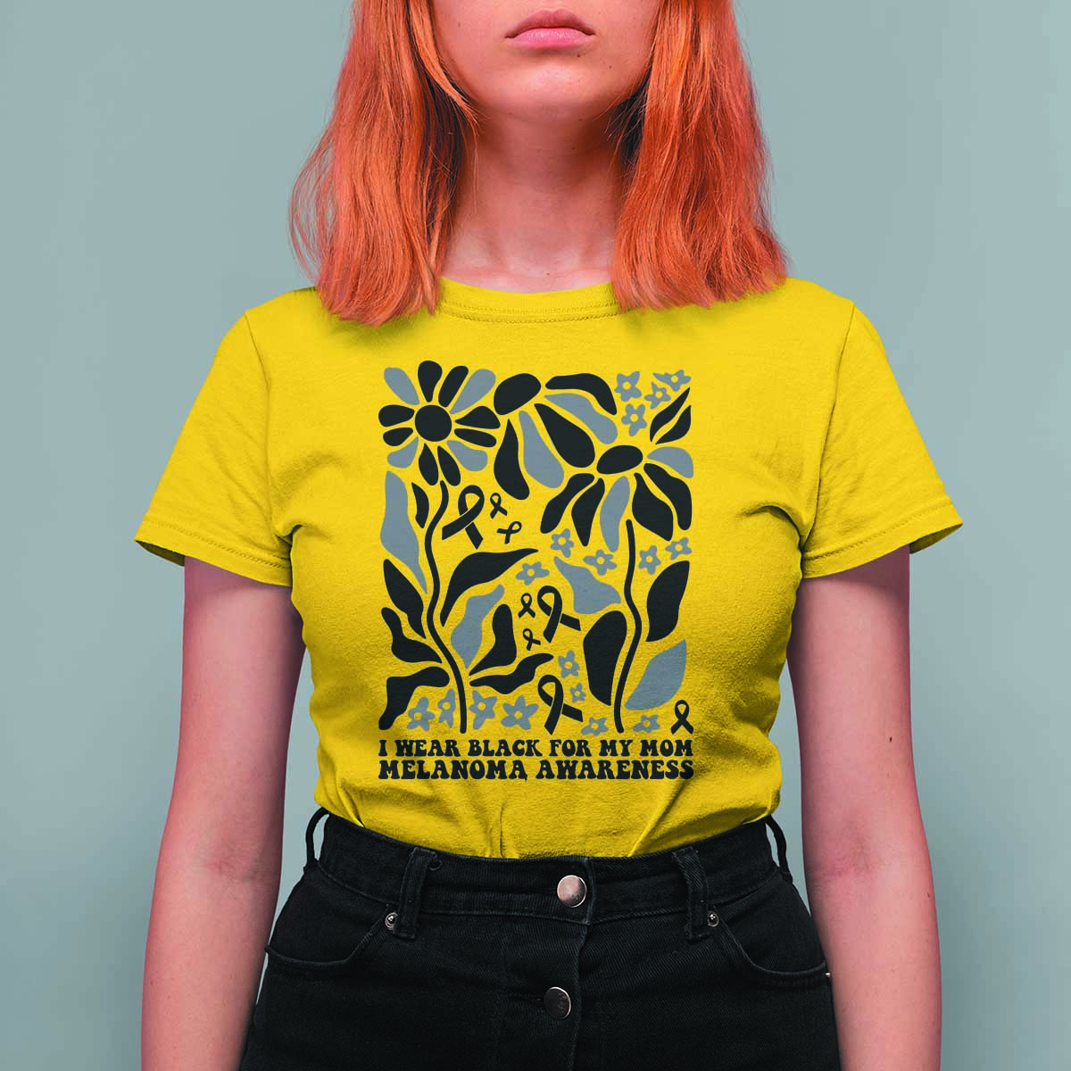 I Wear Black For My Mom T Shirt For Women Melanoma Support Squad