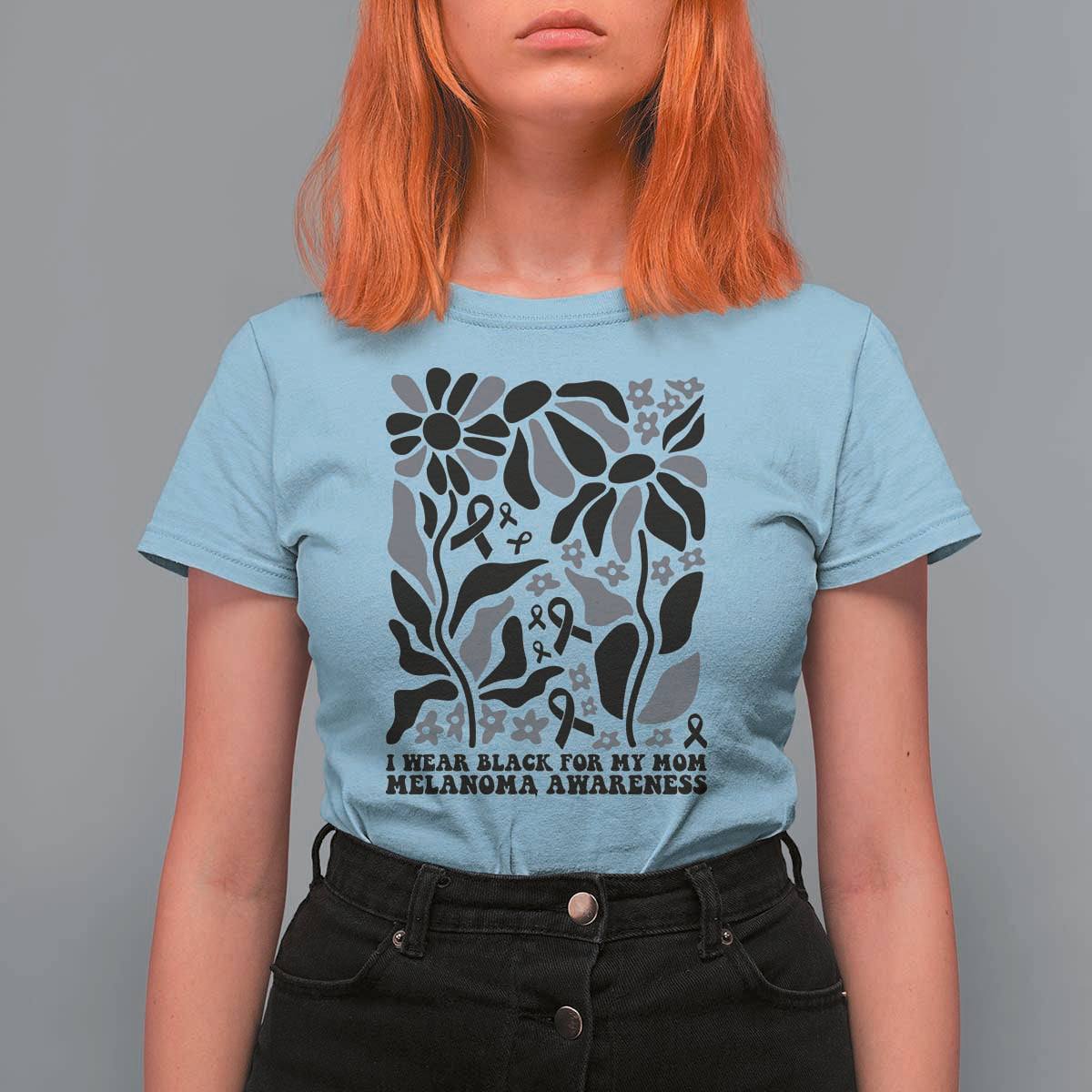I Wear Black For My Mom T Shirt For Women Melanoma Support Squad