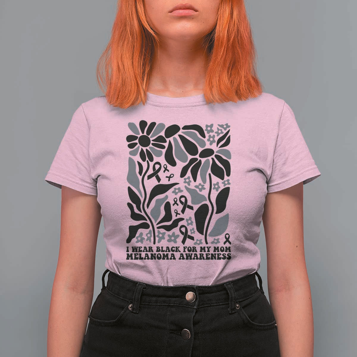 I Wear Black For My Mom T Shirt For Women Melanoma Support Squad