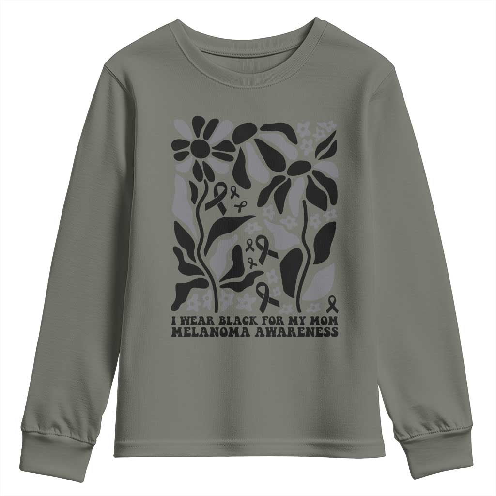 I Wear Black For My Mom Youth Sweatshirt Melanoma Support Squad