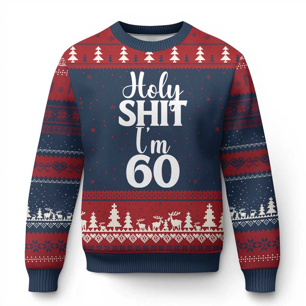 Personalized 60th Birthday Party Ugly Christmas Sweater Custom Number Bday Holy Shit I Am 60