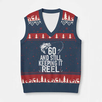 Personalized 60th Birthday Fishing V-Neck Knit Sweater Vest Custom Number Bday Still Keeping It Reel