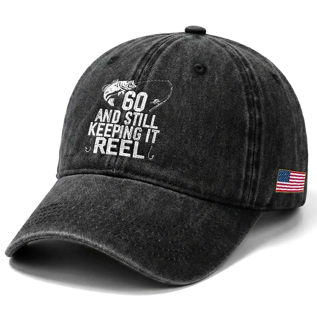 Personalized 60th Birthday Fishing Washed Cotton Baseball Cap Custom Number Bday Still Keeping It Reel