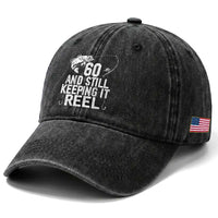 Personalized 60th Birthday Fishing Washed Cotton Baseball Cap Custom Number Bday Still Keeping It Reel