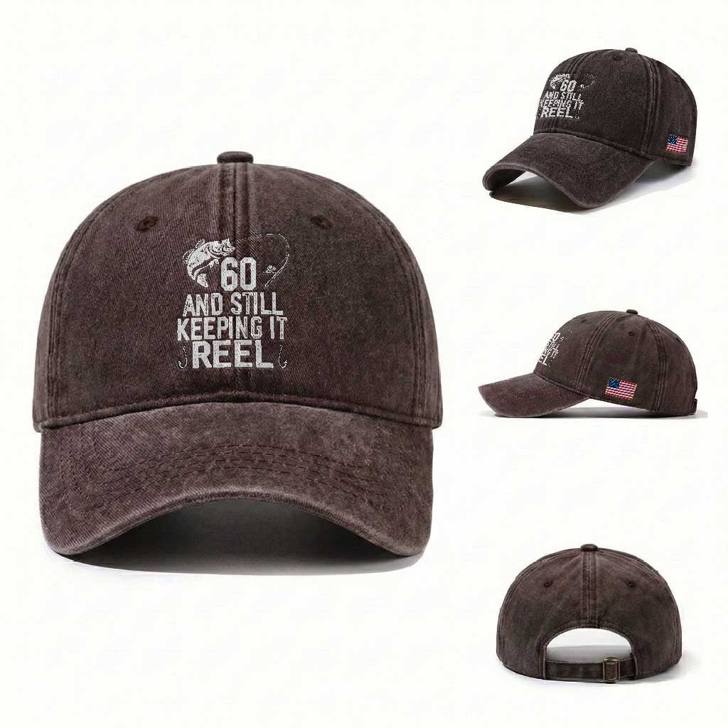 Personalized 60th Birthday Fishing Washed Cotton Baseball Cap Custom Number Bday Still Keeping It Reel
