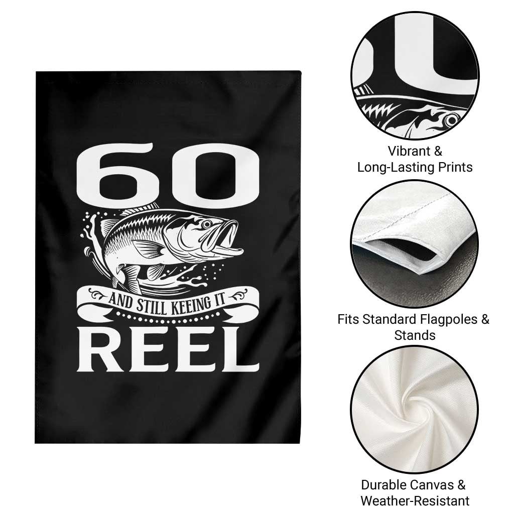 Still Keeping It Reel At 60 Garden Flag Fisherman Birthday Gift