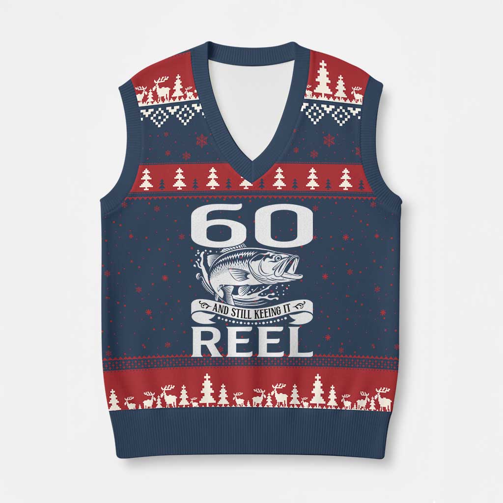 Still Keeping It Reel At 60 V-Neck Knit Sweater Vest Fisherman Birthday Gift