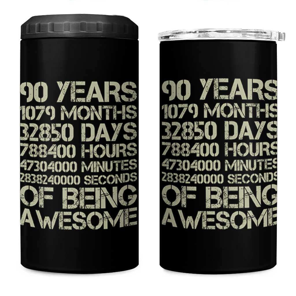 90 Years Of Being Awesome 4 in 1 Can Cooler Tumbler 90th Birthday Gift Idea