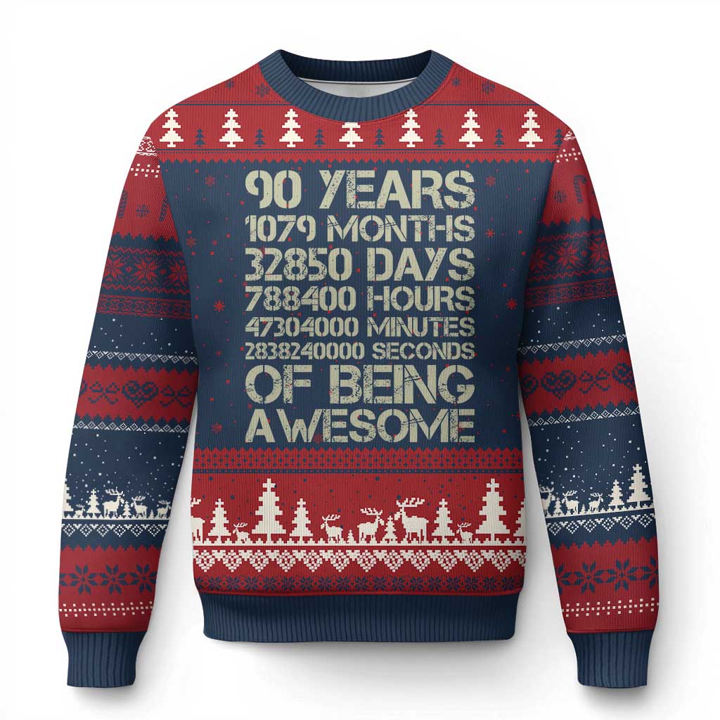 90 Years Of Being Awesome Ugly Christmas Sweater 90th Birthday Gift Idea